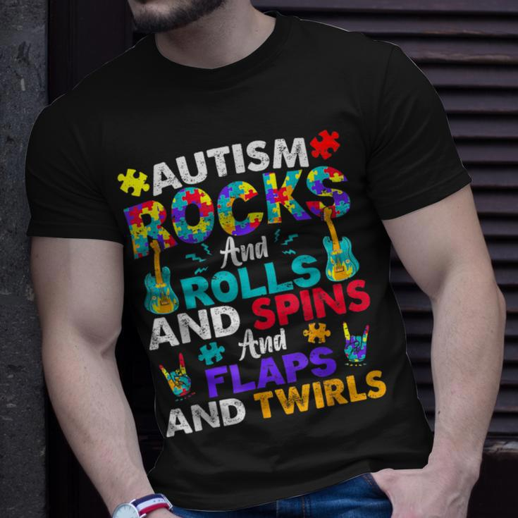 Autism Rocks And Rolls Autism Awareness Month T-Shirt Gifts for Him
