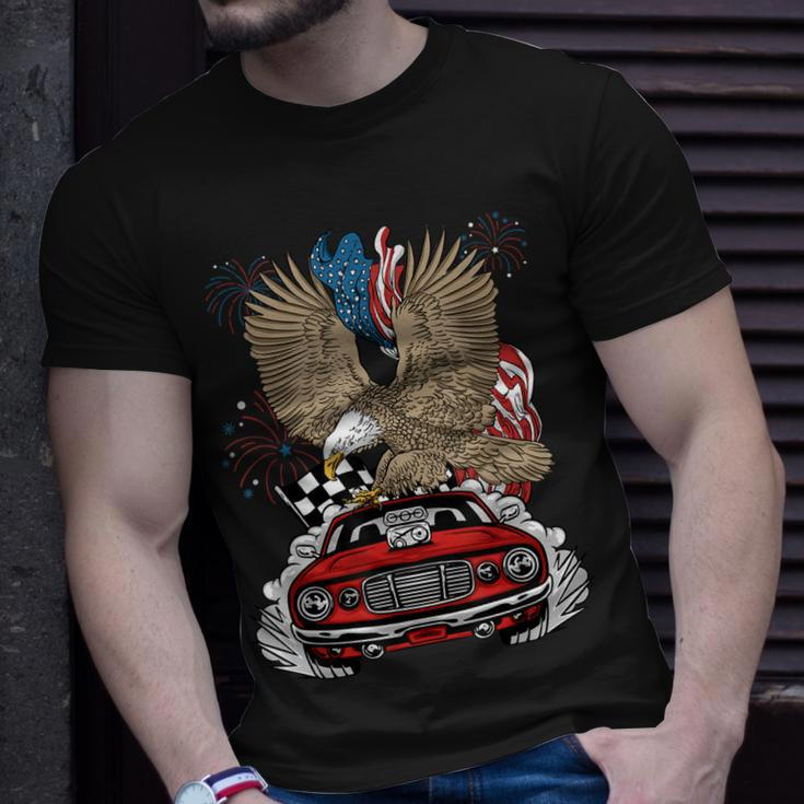 Auto Racing 4Th Of July Eagle Usa Flag Dragster Race Unisex T-Shirt Gifts for Him