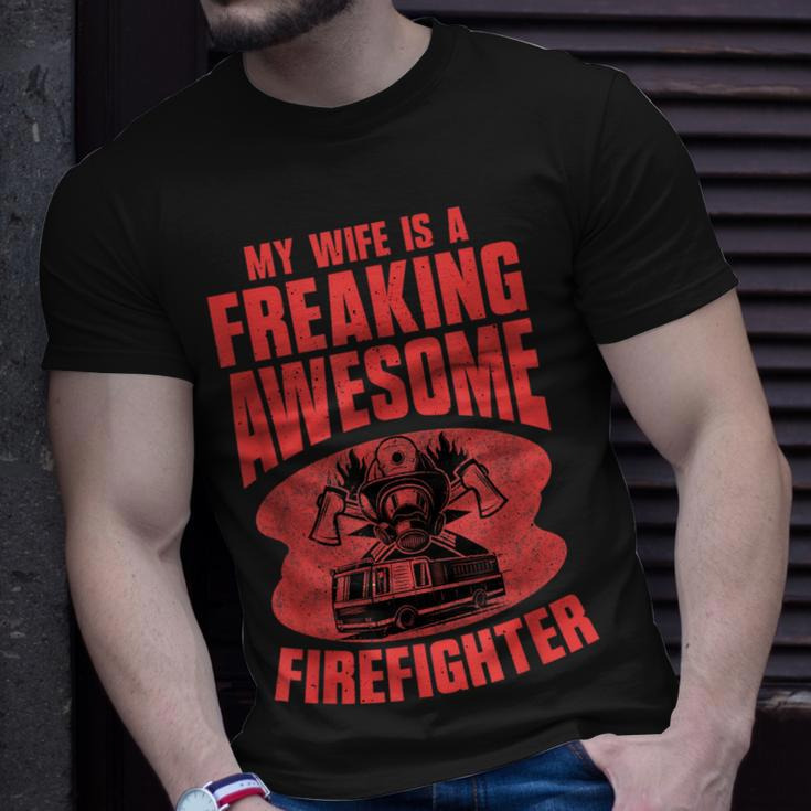 Awesome My Wife Is A Firefighter Husband Proud Fire Wife Gift For Women Unisex T-Shirt Gifts for Him