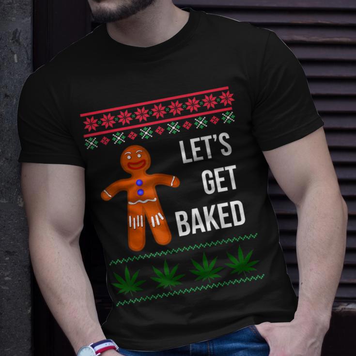 Lets Get Baked Holiday Ugly Christmas Sweater T-Shirt Gifts for Him