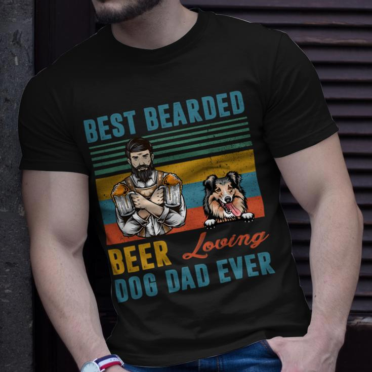 Beer Best Bearded Beer Loving Dog Dad Ever Shetland Sheepdog Unisex T-Shirt Gifts for Him