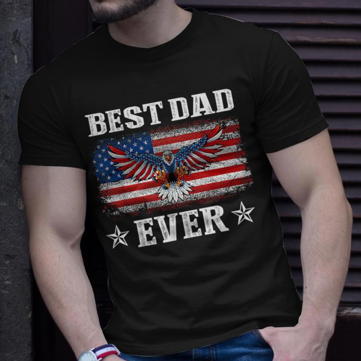 Best Dad Ever With Us American Flag Fathers Day Eagle Unisex T-Shirt Gifts for Him