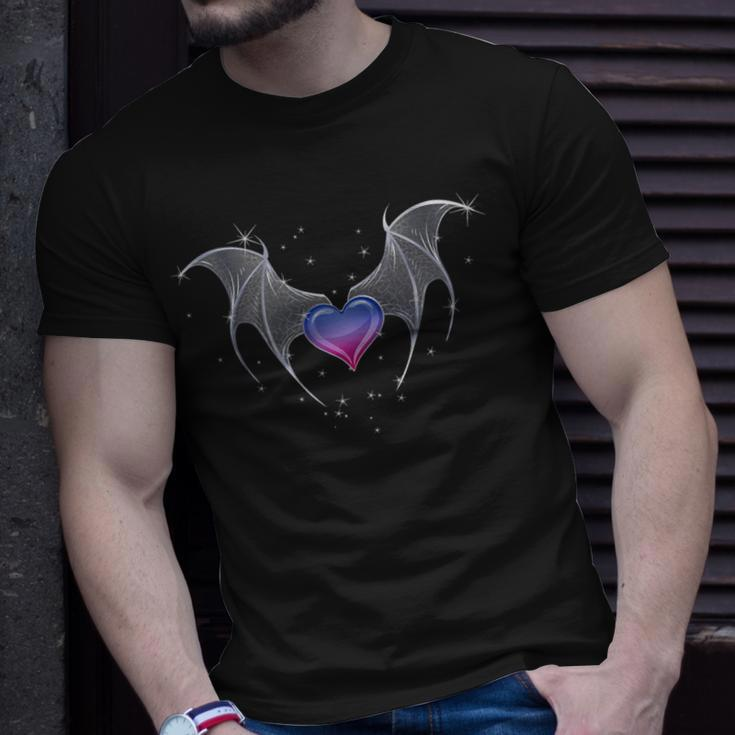 Bi Pride Flag Heart With Gothic Wings Bisexual Goth Unisex T-Shirt Gifts for Him