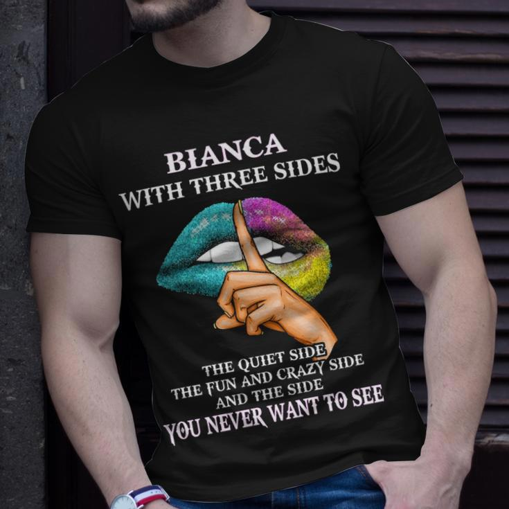 Bianca Name Gift Bianca With Three Sides Unisex T-Shirt Gifts for Him