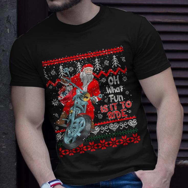 Biker Santa Motorcycle Ugly Christmas Sweater T-Shirt Gifts for Him