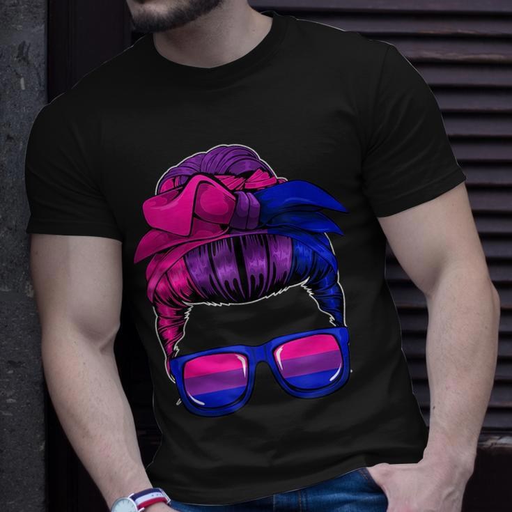 Bisexual Messy Bun Lgbt-Q Cool Subtle Bi Pride Flag Colors Unisex T-Shirt Gifts for Him