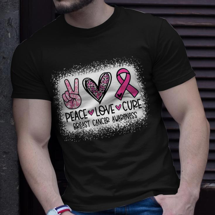 Bleached Peace Love Cure Leopard Breast Cancer Awareness T-Shirt Gifts for Him