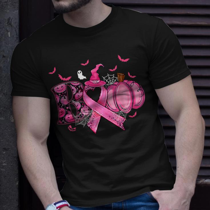Boo Pumpkin Pink Ribbon Witch Breast Cancer Ghost Halloween T-Shirt Gifts for Him