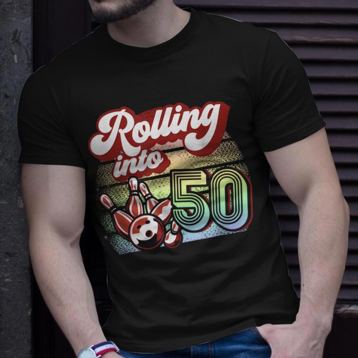 Bowling Party Rolling Into 50 Bowling Birthday Unisex T-Shirt Gifts for Him