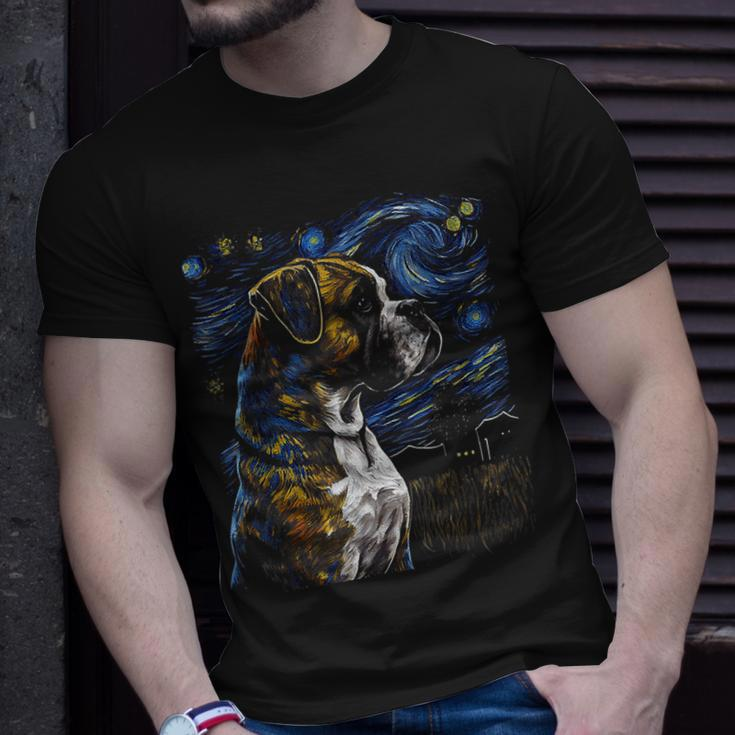 Boxer Dog Starry Night Dogs Lover Graphic T-Shirt Gifts for Him