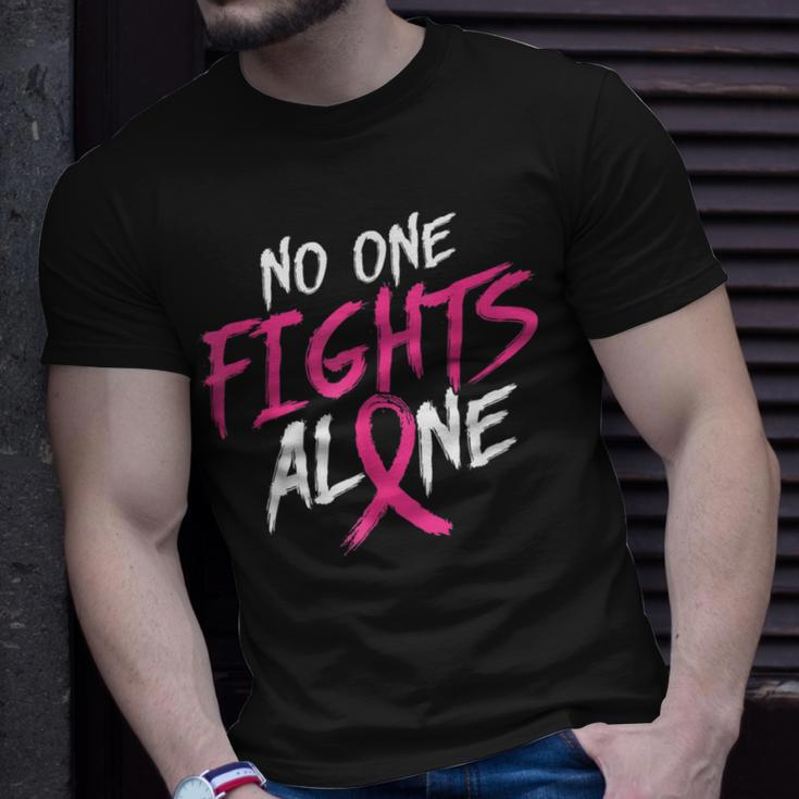 Breast Cancer Awareness No One Fight Alone Month Pink Ribbon T-Shirt Gifts for Him