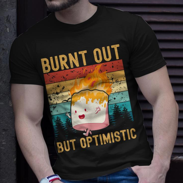 Burnt Out But Optimistic Cute Marshmallow Camping Vintage T-Shirt Gifts for Him