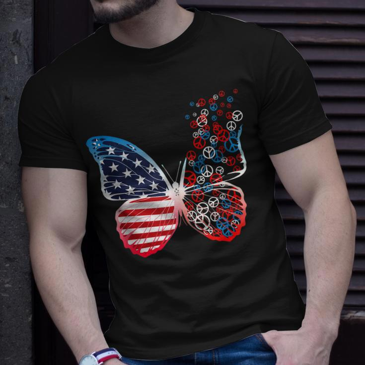 Butterfly Patriotic Peace Signs 4Th Of July Us Flag Unisex T-Shirt Gifts for Him