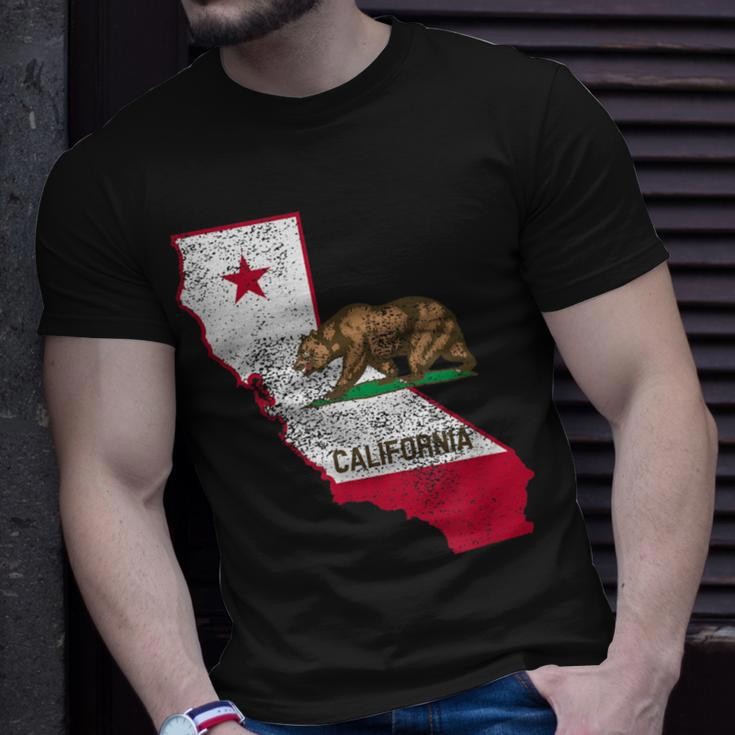 California State Flag And Outline Distressed T-Shirt Gifts for Him