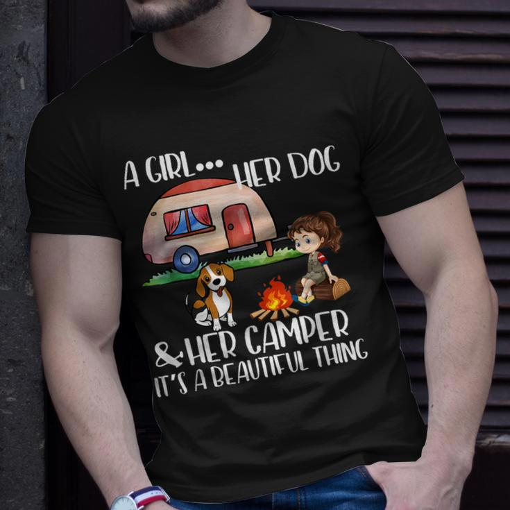 Camping A Girl Her Dog & Her Camper Its A Beautiful Thing Unisex T-Shirt Gifts for Him