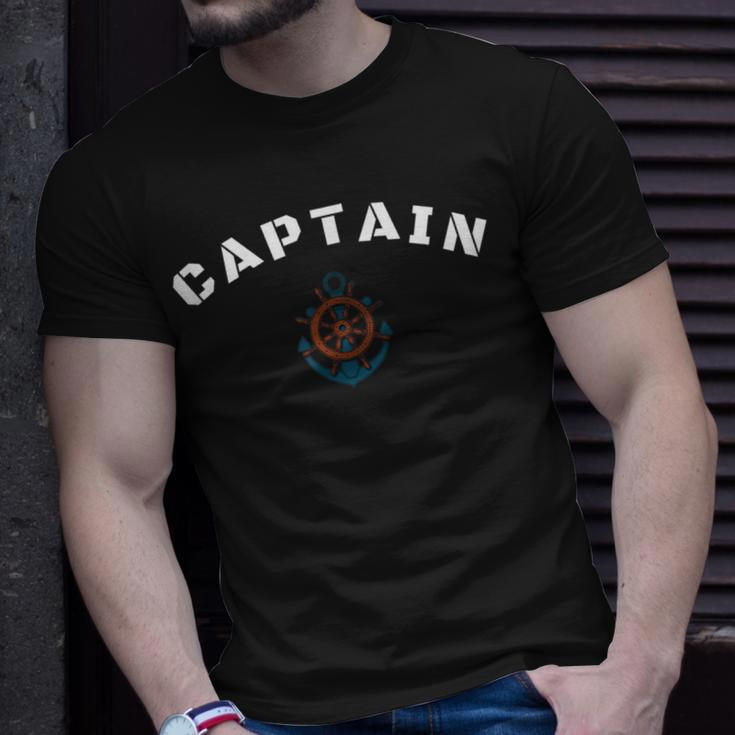 Captain Ships Wheel And Anchor Sailing Boat Unisex T-Shirt Gifts for Him
