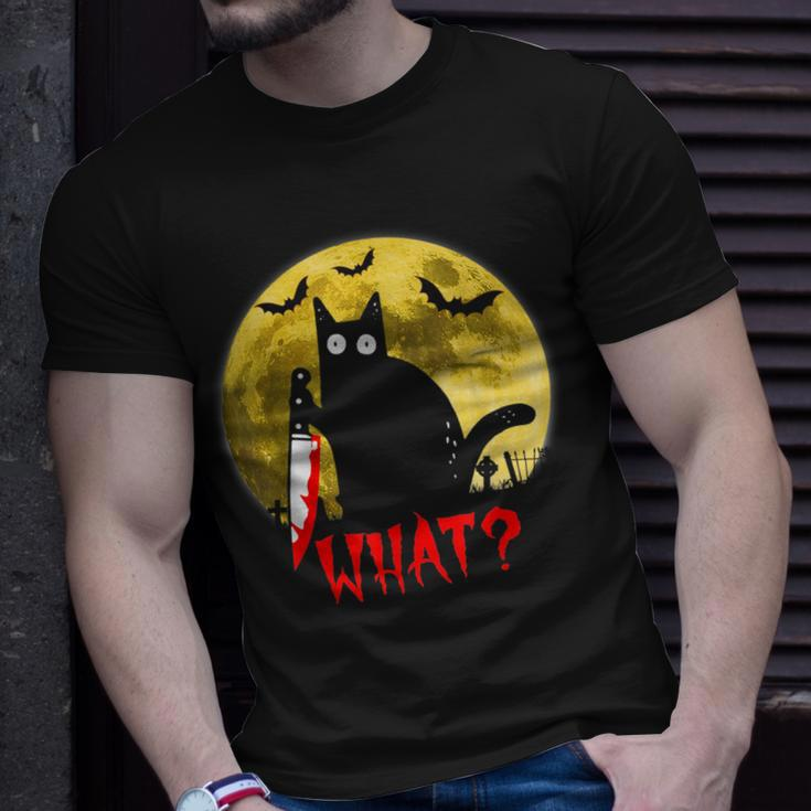 Cat What Murderous Black Cat Holding Knife Funny Halloween Unisex T-Shirt Gifts for Him