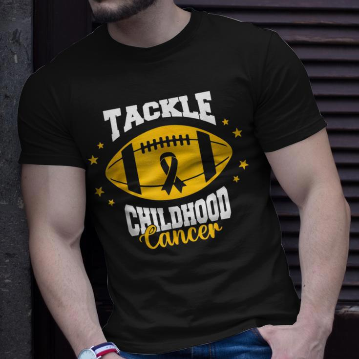 Childhood Tackle Childhood Cancer Awareness Football Gold T-Shirt Gifts for Him