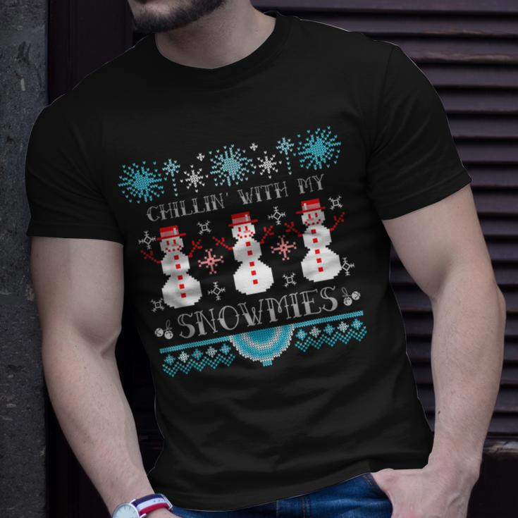 Chillin With My Snowmies Ugly Christmas Sweater Pajama T-Shirt Gifts for Him