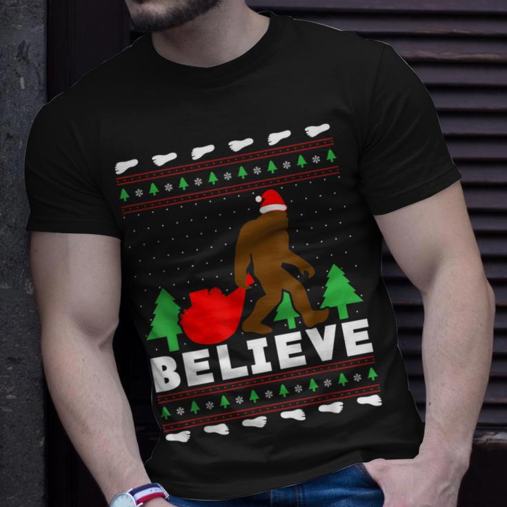 Christmas Believe Bigfoot Ugly Xmas Sweater T-Shirt Gifts for Him