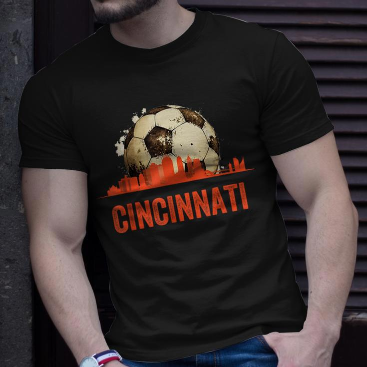 Cincinnati Soccer Queen City Skyline Futbol Fan T-Shirt Gifts for Him