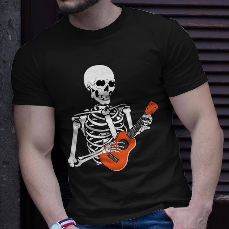 Cool Ukulele Skeleton Playing Guitar Instrument Halloween T-Shirt Gifts for Him