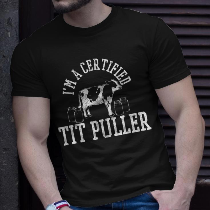 Cow Farmer Certified Tit Puller Cattle Farming Farm T-Shirt Gifts for Him