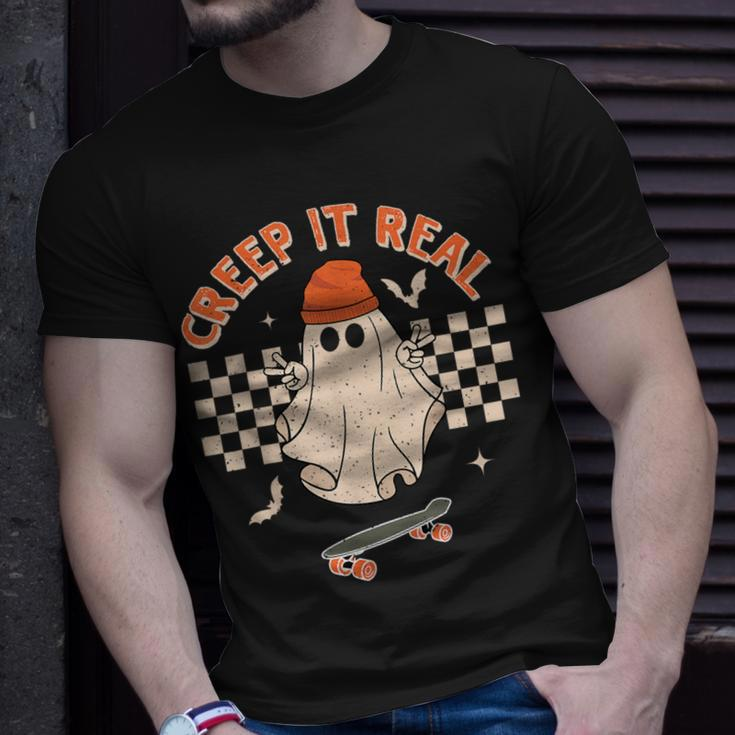 Creep It Real Skateboarding Ghost Retro Halloween Costume T-Shirt Gifts for Him