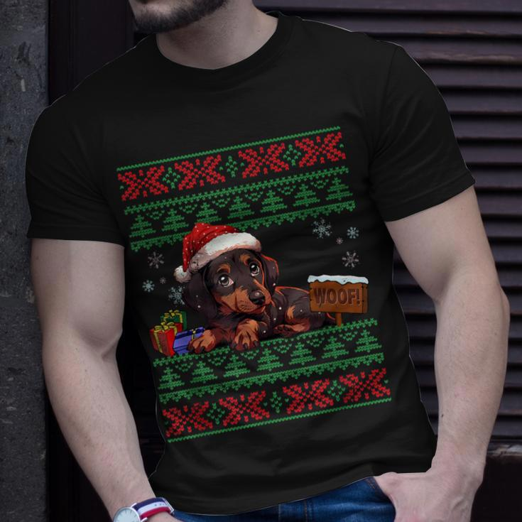 Cute Dachshund Dog Lover Santa Hat Ugly Christmas Sweater T-Shirt Gifts for Him