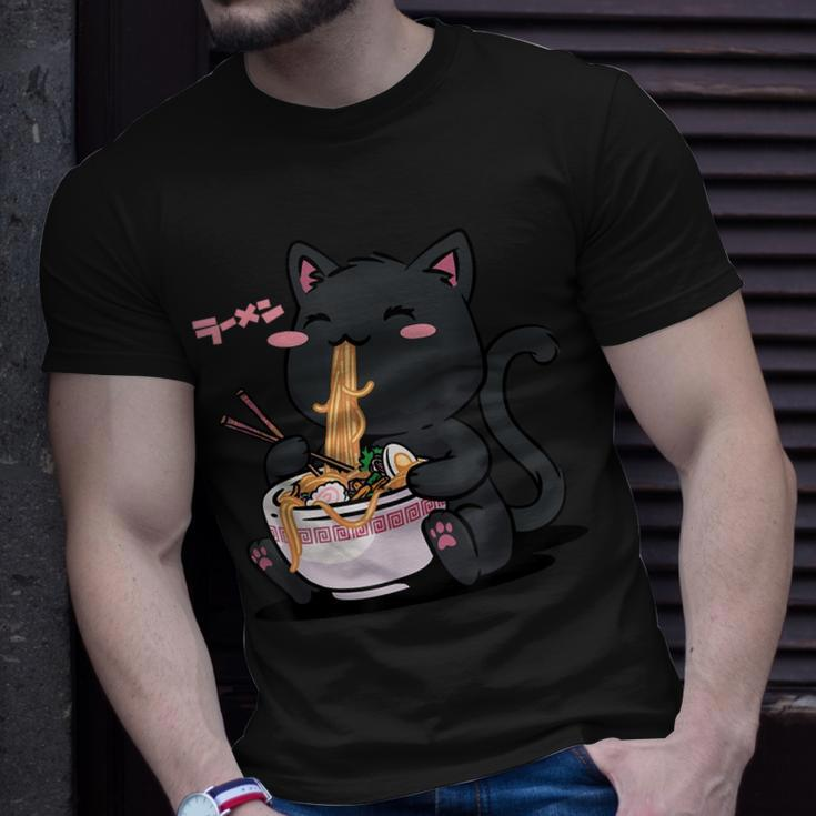 Cute Kawaii Cat Ramen Noodles Anime Black Cat Japanese Unisex T-Shirt Gifts for Him