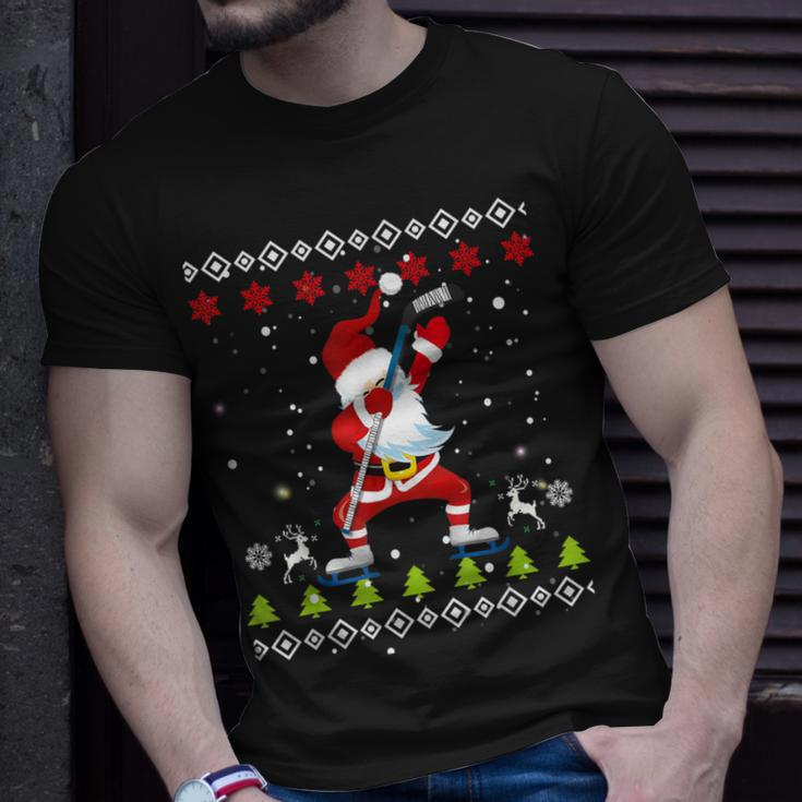 Dabbing Santa Hockey Ugly Christmas Sweater Xmas T-Shirt Gifts for Him