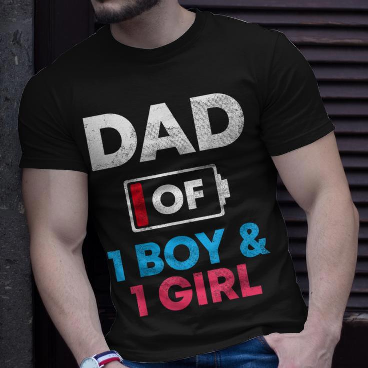 Dad Of 1 Boy And 1 Girl Battery Low Daddy Fathers Day Gift Unisex T-Shirt Gifts for Him