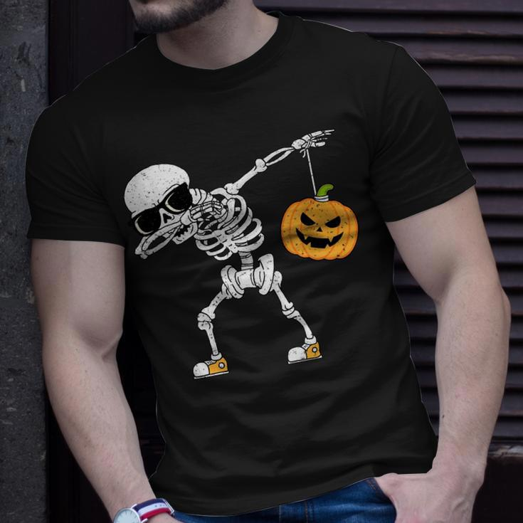 Dancing Skeleton Halloween Pumpkin Dab Dabbing Vintage Pumpkin Funny Gifts Unisex T-Shirt Gifts for Him
