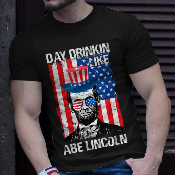 Day Drinking Like Abe Lincoln Funny Usa 4Th Of July 2023 Men Unisex T-Shirt Gifts for Him