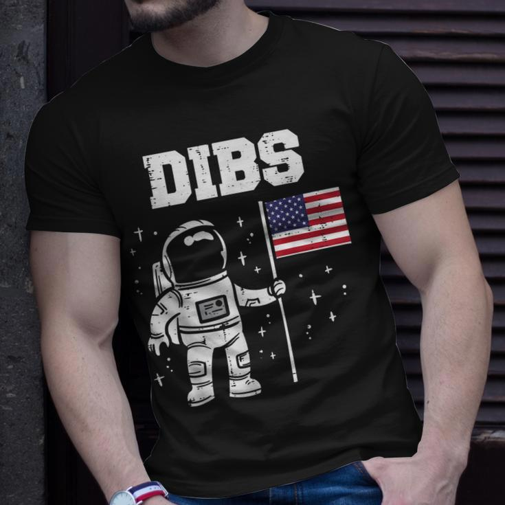 Dibs Moon Astronaut Us American Flag Fun 4Th Of July Fourth Unisex T-Shirt Gifts for Him