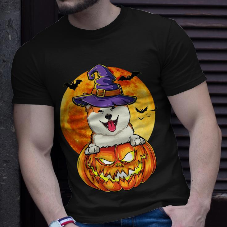 Dog Akita Witch Pumpkin Halloween Dog Lover Funny Unisex T-Shirt Gifts for Him