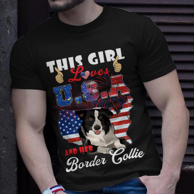 Dog Border Collie This Girl Loves Usa And Her Dog 4Th Of July Border Collie Unisex T-Shirt Gifts for Him