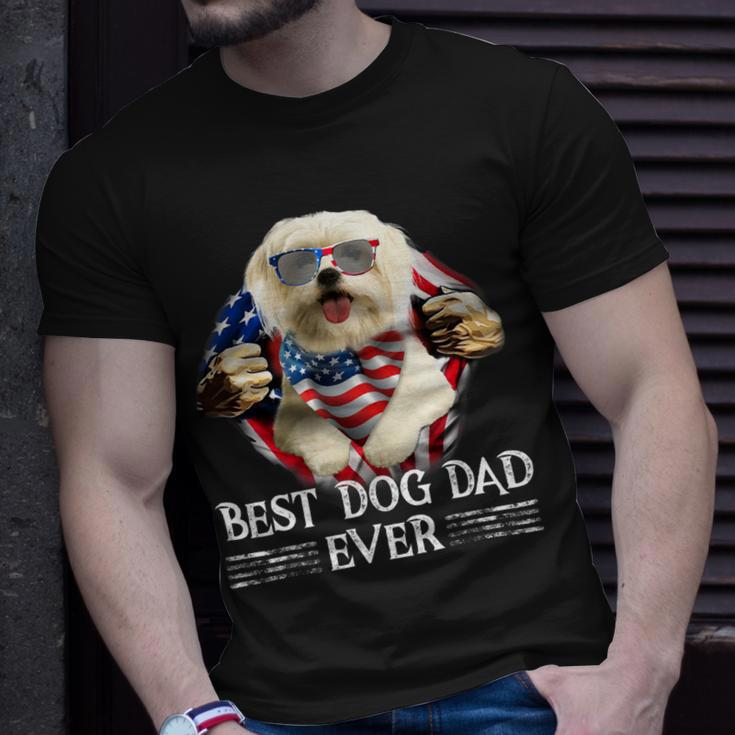 Dog Maltese Best Maltese Dad Ever American Flag 4Th Of July Gifts Men Unisex T-Shirt Gifts for Him