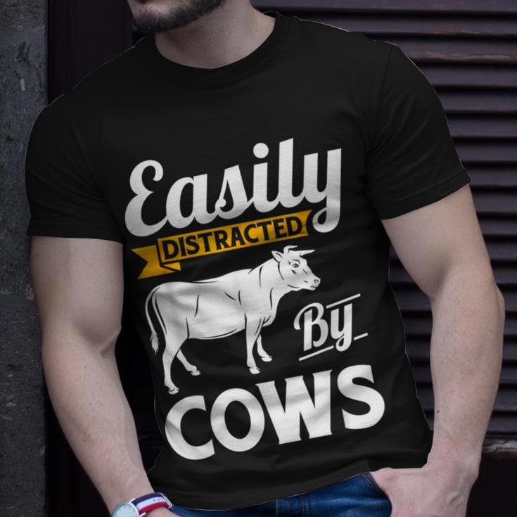 Easily Distracted By Cows Cow Famers T-Shirt Gifts for Him