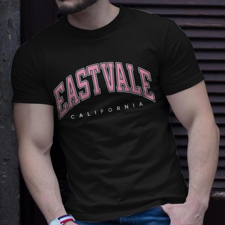 Eastvale California Ca Varsity Style Pink Text T-Shirt Gifts for Him