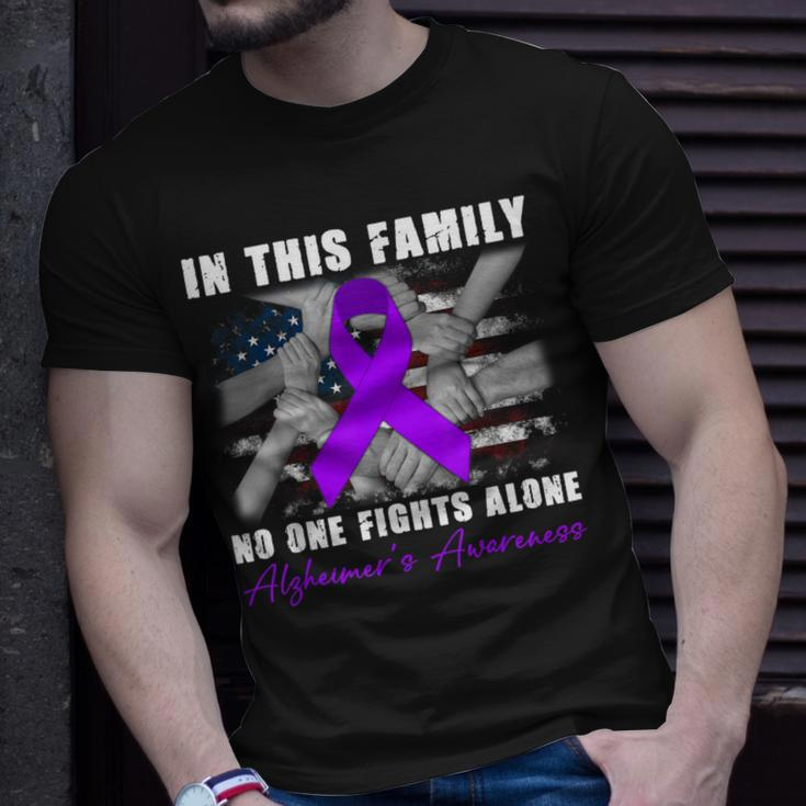 In This Family No One Fight Alone Alzheimers Awareness Month T-Shirt Gifts for Him