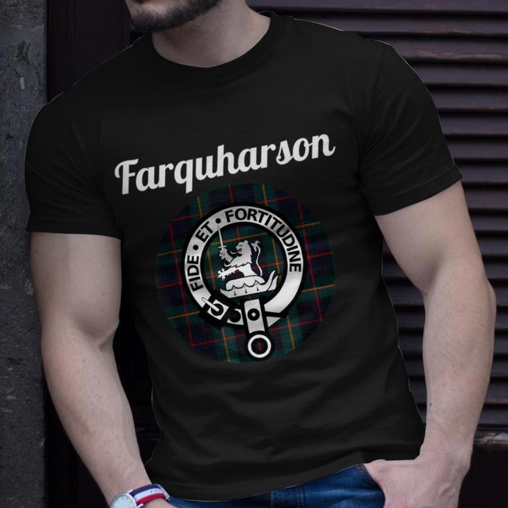 Farquharson Clan Scottish Name Coat Of Arms Tartan Unisex T-Shirt Gifts for Him