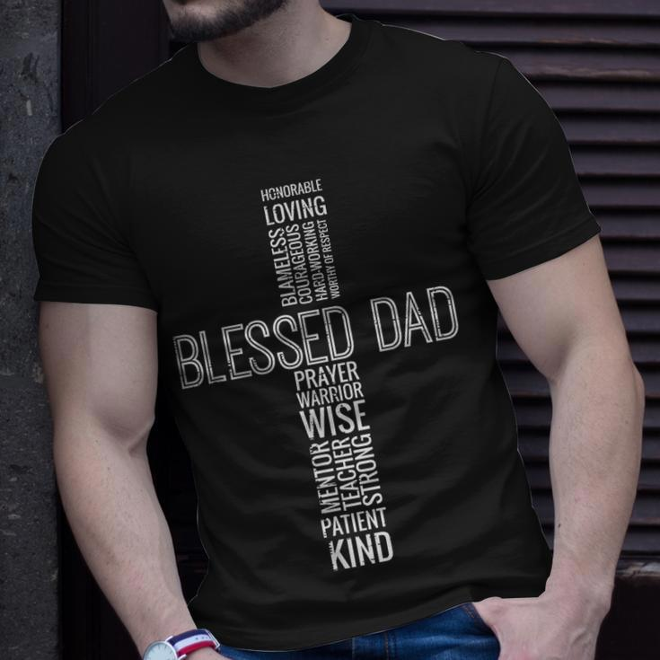 Fathers Day Blessed Dad Cross Words Christian Papa Daddy Men Gift For Mens Unisex T-Shirt Gifts for Him