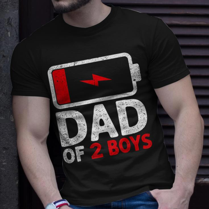Fathers Day Dad Of 2 Two Boys Low Battery Daddy Gifts Gift For Mens Unisex T-Shirt Gifts for Him