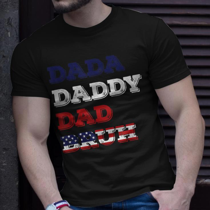 Fathers Day Dada Daddy Dad Bruh American Flag Unisex T-Shirt Gifts for Him