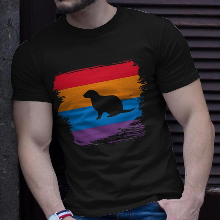Ferret Shadow Silhouette With Colorful Flag Unisex T-Shirt Gifts for Him