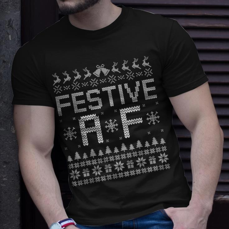 Festive Af Reindeer Adult Ugly Christmas Sweater T-Shirt Gifts for Him