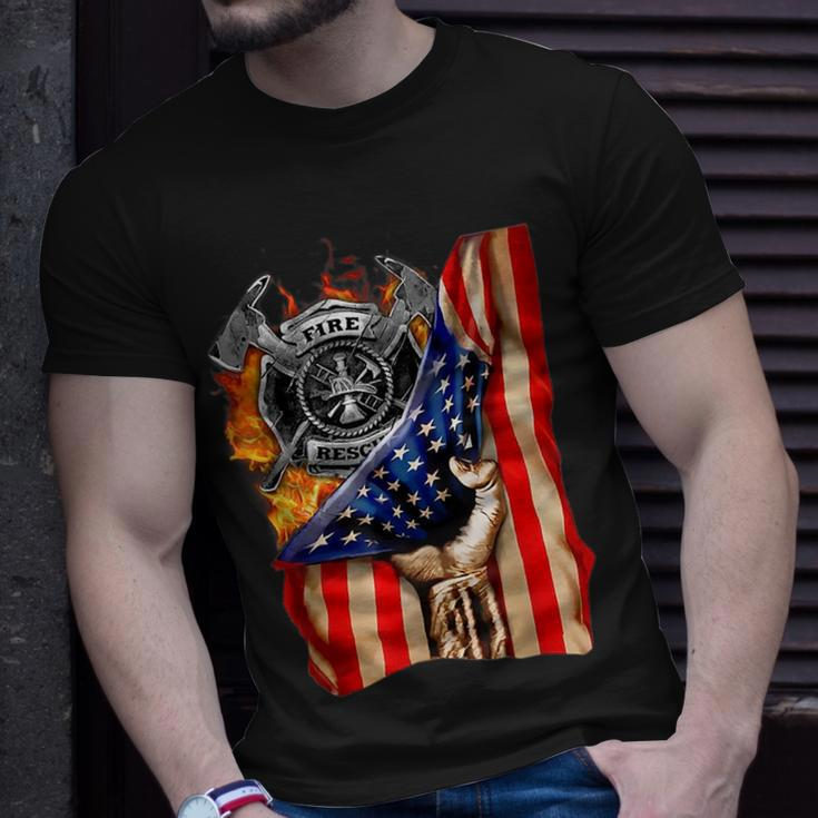Firefighter American Flag Pride Hand Fire Service Lover Gift Unisex T-Shirt Gifts for Him
