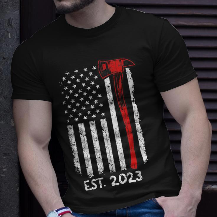 Firefighter Est 2023 Graduation 23 Fire Academy Exam Us Flag Unisex T-Shirt Gifts for Him