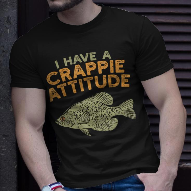 Fishing Fish I Have A Crappie Attitude Quote Angler T-Shirt Gifts for Him